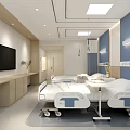 Modern Hospital Ward Interior With Two Beds TV Medical Equipment And Plants