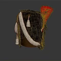 Traditional Hat with Black Fur Red Feather White Sash and Tassel Decoration