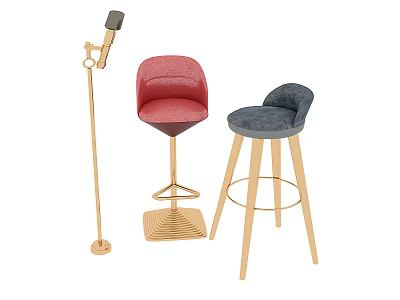 Stylish Entertainment Appliances With Microphone Red And Blue Bar Stools Golden Stand 3d model