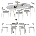 Modern Dining Table Set Featuring Marble Top Conical Legs And Gray Upholstered Chairs 3d model