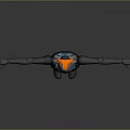 Humanoid Robot Character With Black Outfit Blue Orange Accents And Extended Arms