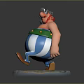 Muscular Cartoon Character In Striped Pants Holding Small Creature With Round Base Green Yellow Details