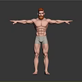 Muscular Man With Red Hair And Beard In Gray Shorts Standing With Arms Outstretched