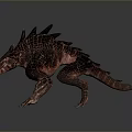 Mythical Red And Black Scaled Dinosaur With Spiked Back Walking Pose