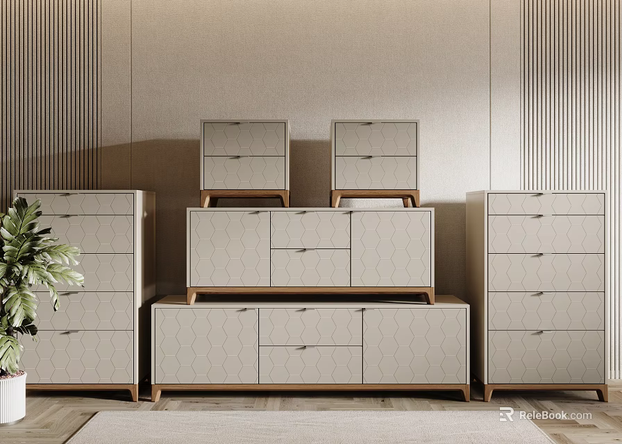 Sleek Modern Entryway Cabinets And Side Cabinets With Wooden Drawers And Neutral Color Storage Design 3d model 