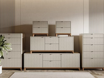 Sleek Modern Entryway Cabinets And Side Cabinets With Wooden Drawers And Neutral Color Storage Design 3d model