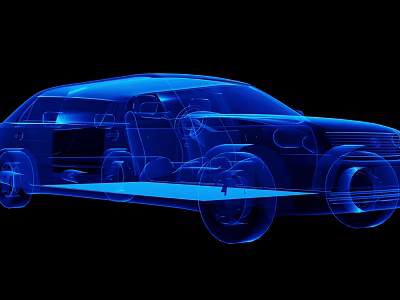 3D Rendered Car X Ray View Showing Internal Structure And Blue Design 3d model