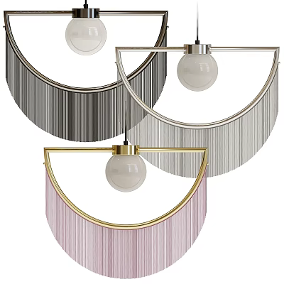 Modern Pendant Lights With Gold Silver Pink Frames Fringe And Spherical Bulbs 3d model