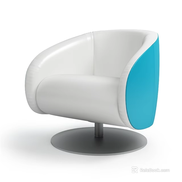 Modern White and Blue Accent Chair With Stylish Round Metal Base Design 3d model 