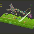 Colorful Cartoon Scene with Green Platform Mechanical Structure and Grass Details