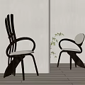 Modern Single Chair Design With Curved Dark Wood Frame And Light Cushion