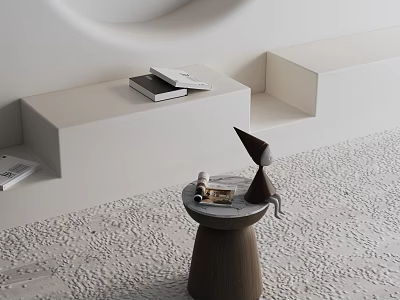 Modern Interior Featuring Stylish Side Table With Books And Decorative Items On Textured Floor 3d model