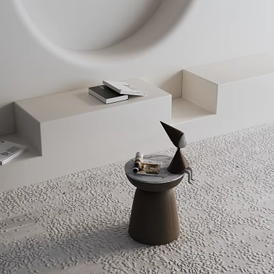 Modern Interior Featuring Stylish Side Table With Books And Decorative Items On Textured Floor 3d model