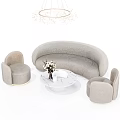 Modern Light Gray Curved Sofa and White Marble Coffee Table Set With Armchairs 3d model