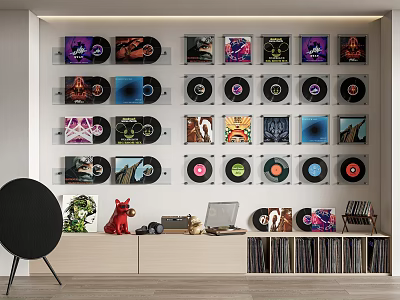 Modern Digital Products Display With Laptop And Vinyl Record Shelf Setup 3d model