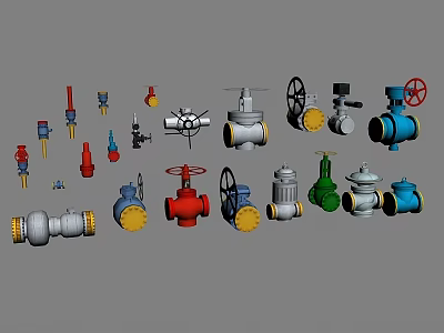 Assorted Colored Industrial Valves Including Gate Ball And Globe Types 3d model