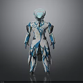 Futuristic Blue And White Tech Armor With Streamlined Design And Glowing Elements