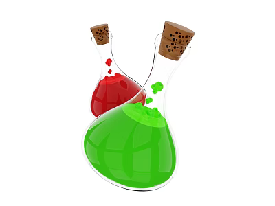 Decorative Glass Bottle Ornament Set With Red And Green Liquid And Cork Stoppers 3d model