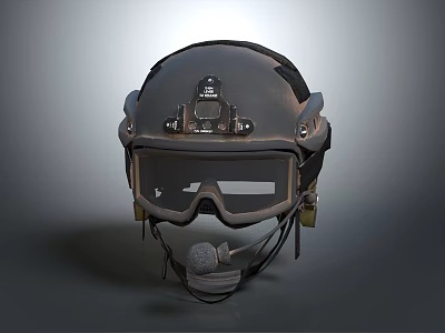 Tactical Military Helmet With Protective Goggles Microphone And Head Mounted Accessories 3d model