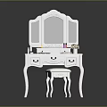 Classic White Dressing Table With Triple Mirror Carved Details And Matching Stool