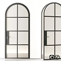 Modern Black Frame Casement Doors With Arched Top And Grid Glass Panels