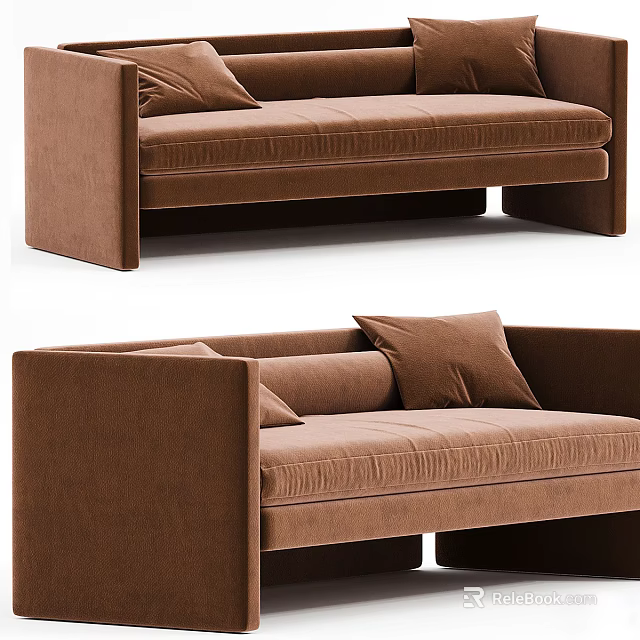 Brown Upholstered Multi Seat Sofa With Modern Design And Cushions 3d model