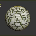 White Brick Patterned Sphere With Green Lines On Round Textured Surface
