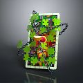 Commercial Equipment Wrapped With Green Puzzle Pieces And Metal Chains