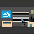 Modern Simple Bedroom Interior With Bed Desk Bookshelf Chair Lamp Blue Poster And Marble Floor