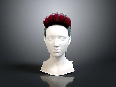 Game and Movie Character 3D Head Model with Red and Black Stylish Hairstyle 3d model