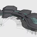 Modern Hotel Building Exterior Design With Curved Roof Large Glass Windows And Vertical Lines