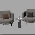 Light Gray Fabric Casual Sofa Set With Brown Gray Pillows And Round Side Table 3d model