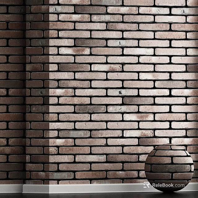 Textured Rustic Brown Brick Wall With Rustic Clay Pot At Corner 3d model 