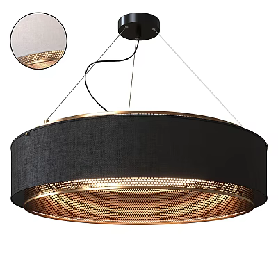 Modern Circular Black Gold Perforated Metallic Pendant Chandelier With Warm Glowing Light 3d model
