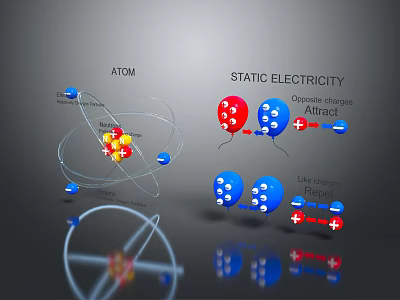 Atom Structure And Static Electricity Showing Opposite Charges Attract Like Charges Repel 3d model