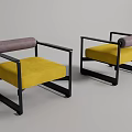Modern Single Sofa with Yellow Cushions Gray Backrests and Black Metal Frames 3d model