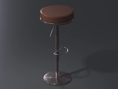 Modern Bar Stool With Brown Cushion Metal Frame And Round Footrest Base 3d model