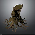 Natural Wooden Tree Stump Decorative Piece with Intricate Roots and Mossy Surface