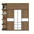 Modern Wooden Wardrobe With Cabinet Doors Open Shelves White Central Panel And Decorative Items