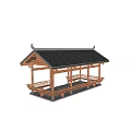 Traditional Chinese Garden Pavilion With Wooden Structure Tile Roof And Benches