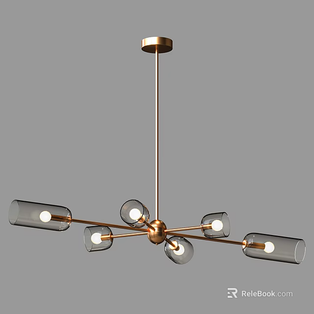 Modern Gold Chandelier With Multiple Arms Glass Shades And Illuminated Bulbs For Contemporary Interior 3d model 