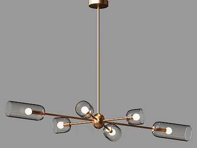 Modern Gold Chandelier With Multiple Arms Glass Shades And Illuminated Bulbs For Contemporary Interior 3d model