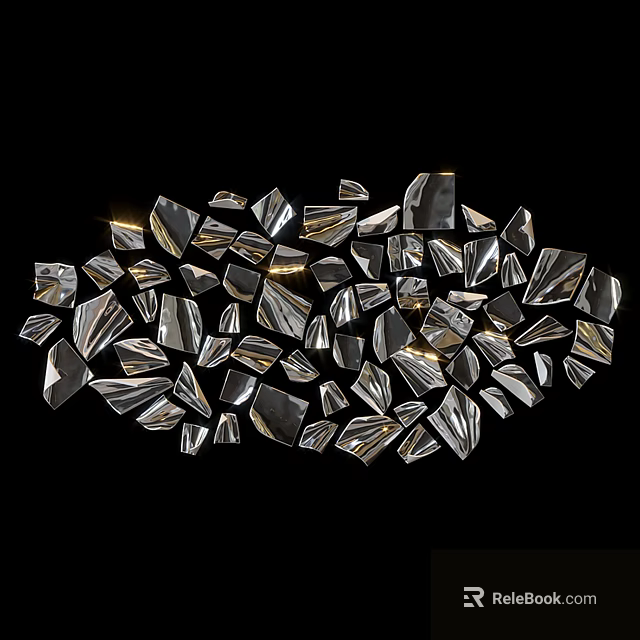 Silver Metallic Diamond Polygon Wall Decor With Irregular Arrangement On Black Background 3d model