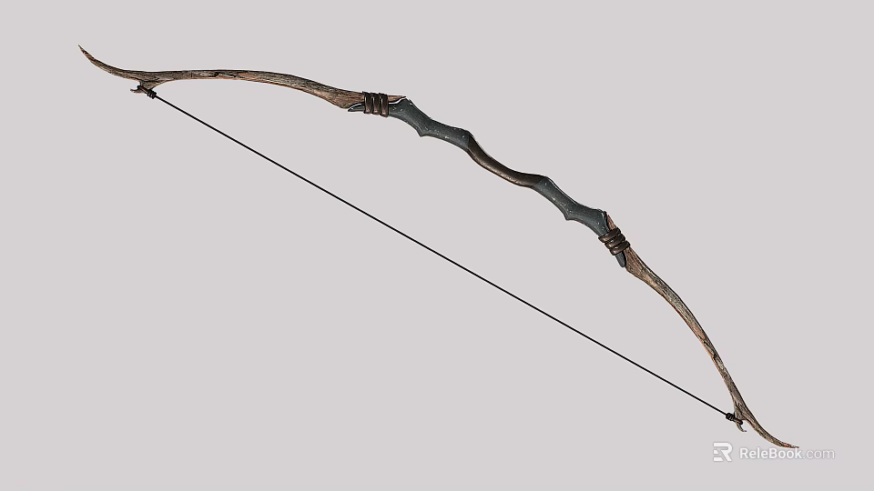 Traditional Handmade Wooden Bow with Curved Body and Taut String for Archery 3d model 