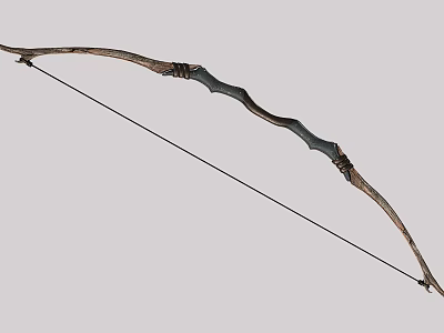 Traditional Handmade Wooden Bow with Curved Body and Taut String for Archery 3d model