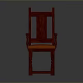 Red Wooden Chair With Armrests And Orange Padded Seat Classic Design