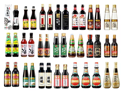 Various Types Of Colorful Labeled Condiment Bottles With Different Sizes For Kitchen Seasoning 3d model