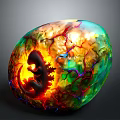 Fantasy Dragon Egg With Baby Dragon Inside Luminous Glow And Colorful Veined Surface