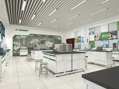 Modern School Science Laboratory With White Lab Benches And Equipment 3d model