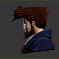 Stylized Game Movie Character With Messy Brown Hair Beard Blue Coat Red Tie White Shirt